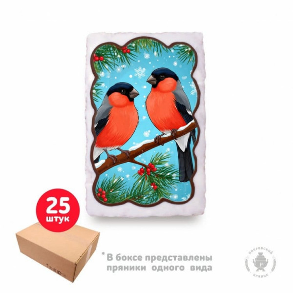 №1 Пряник 130г новогодний "Снегири", (коробка 25шт)  в Стрежевом