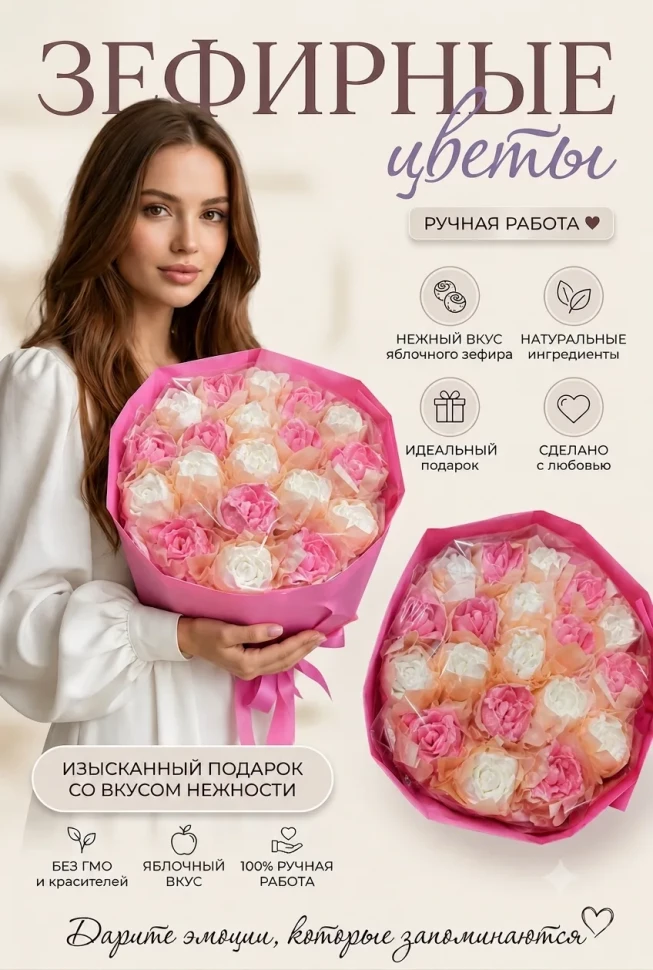  Букет Зефирный Размер XL бело-розовый,350г в Стрежевом